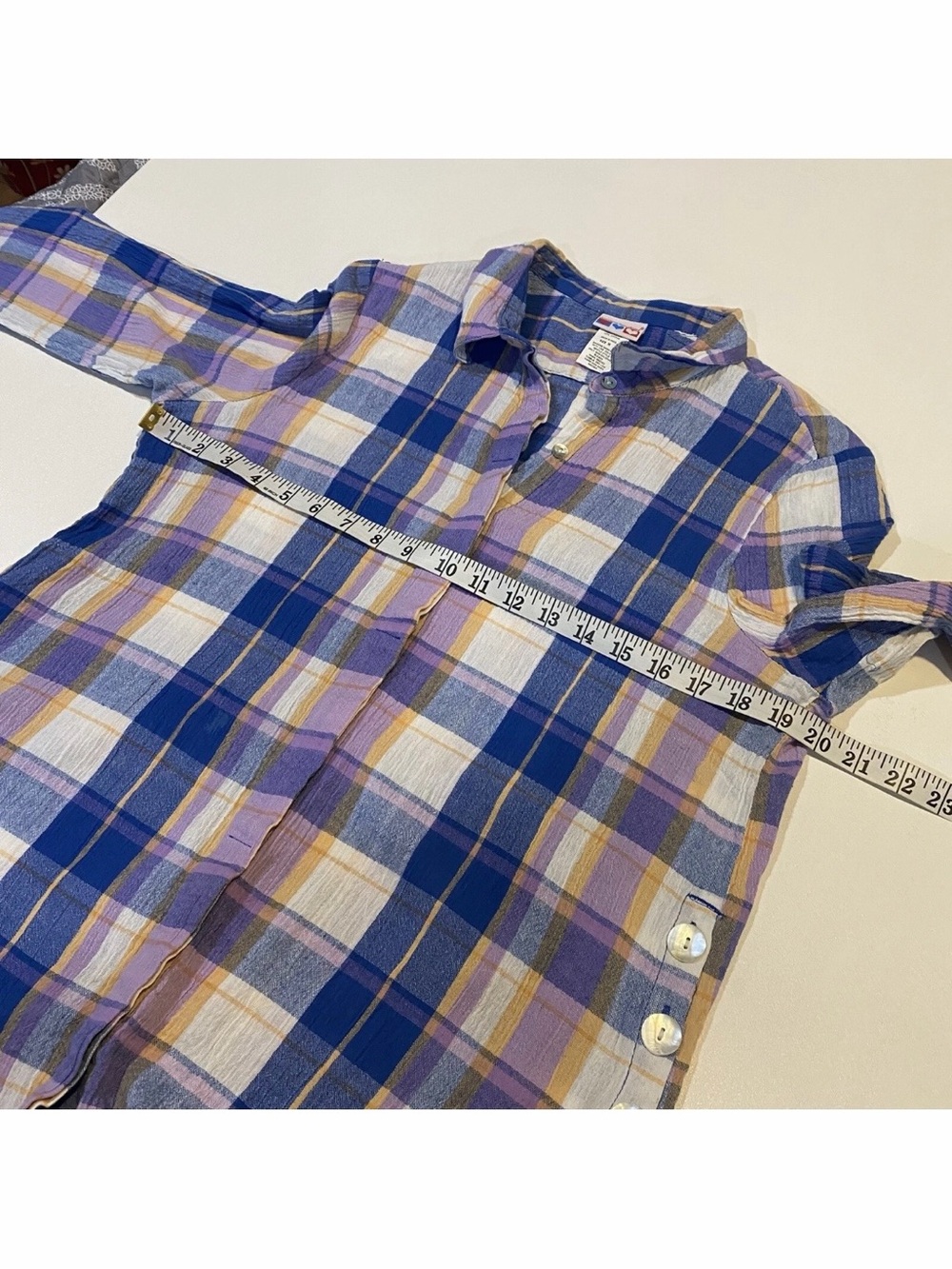 Vintage American Sweetheart Cotton Plaid Mother Of Pearl Button Shirt FLAWS - Picture 9 of 12